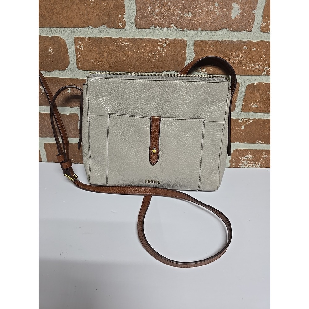 Fossil Bag Womens Crossbody Gray‎ Pebbled Leather Small Travel Purse